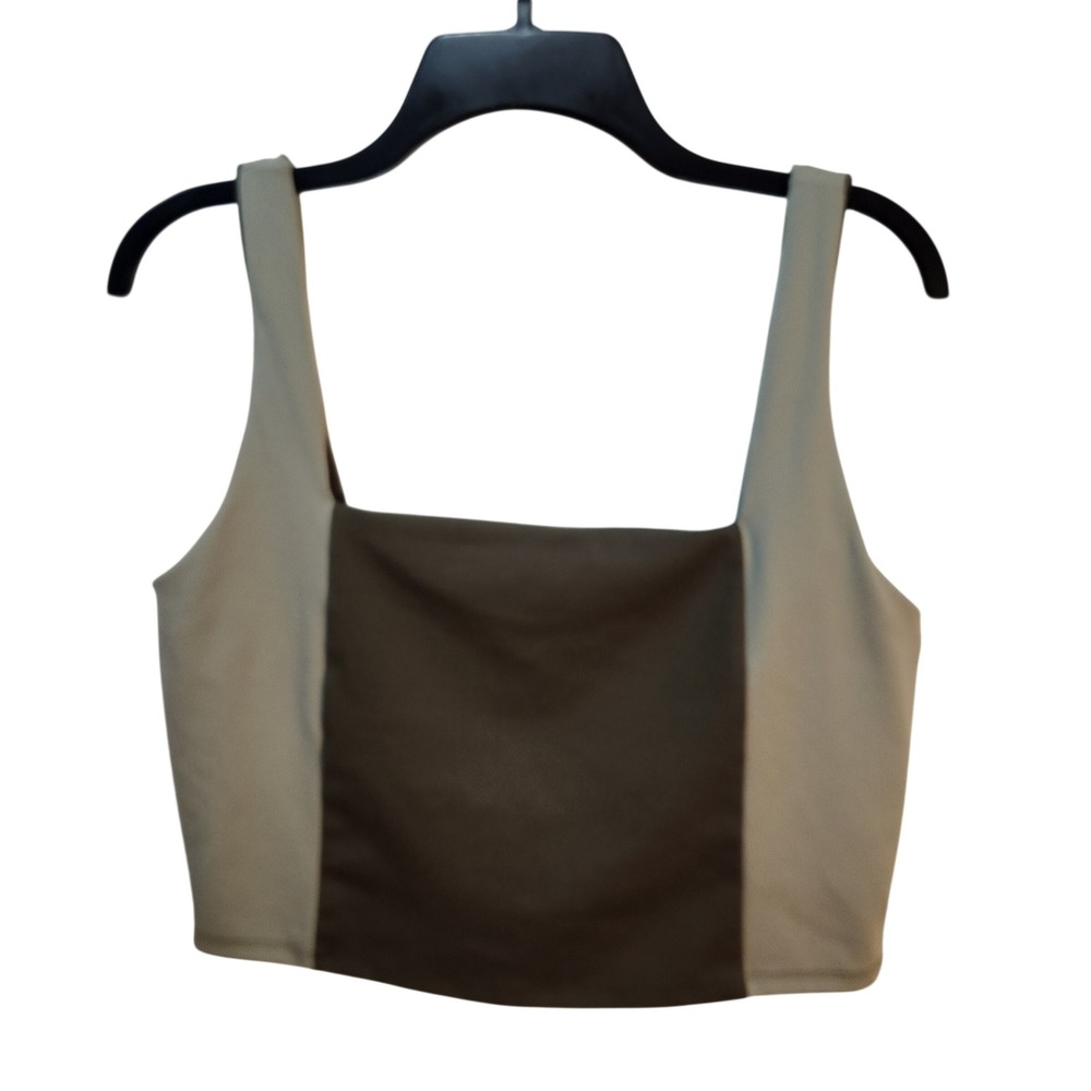 Sincerely Jules Active Colorblock Green Square Neck Crop Tank Top Women's Size L